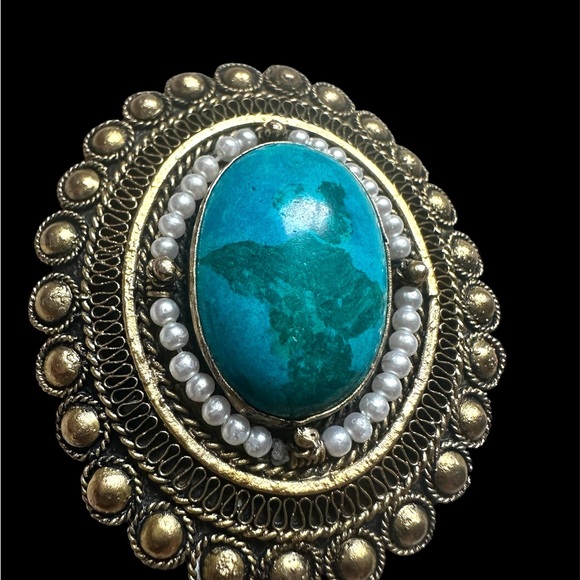 Jerusalem 1950's Eilat stone vintage pendant Vermeil Sterling  Silver - Picture 2 of 3